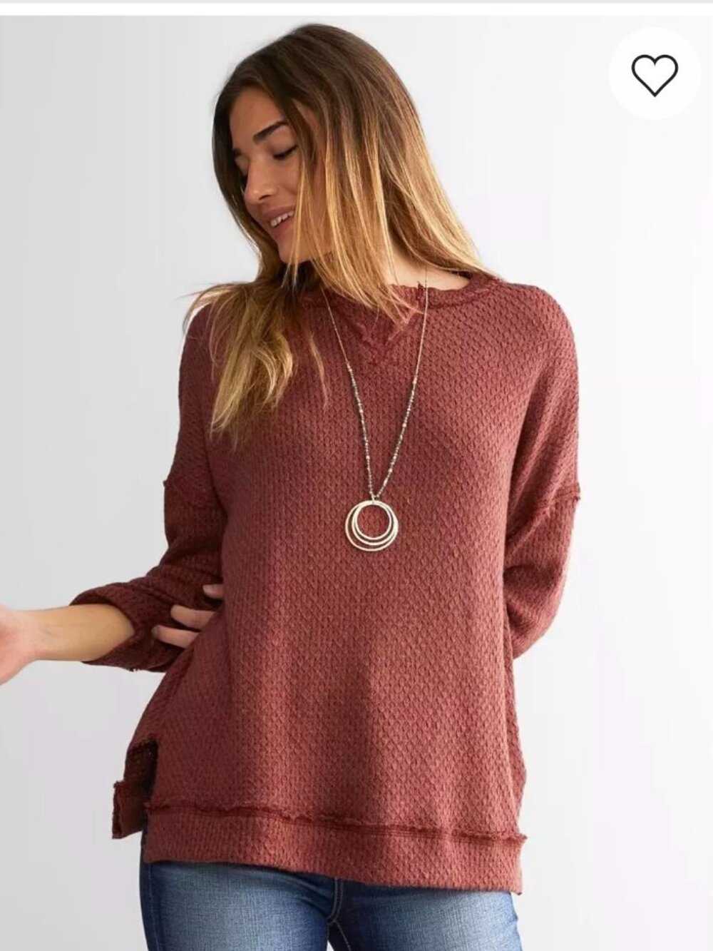 BKE Size S Waffle Knit Top Dust Pink Long Sleeve Casual Oversized Boxy Shirt